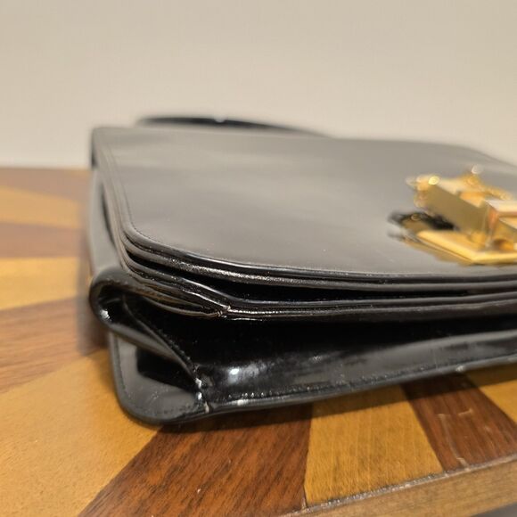 True Vintage 50s 60s Black Patent Leather Handbag Purse Working Whistle Clasp - Picture 14 of 16
